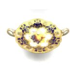 Royal Worcester porcelain twin-handled comport painted by Albert Shuck, signed, with grapes and pear