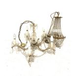 Venetian style glass five branch electrolier hung with lustre drops H43cm and a gilt metal ceiling l