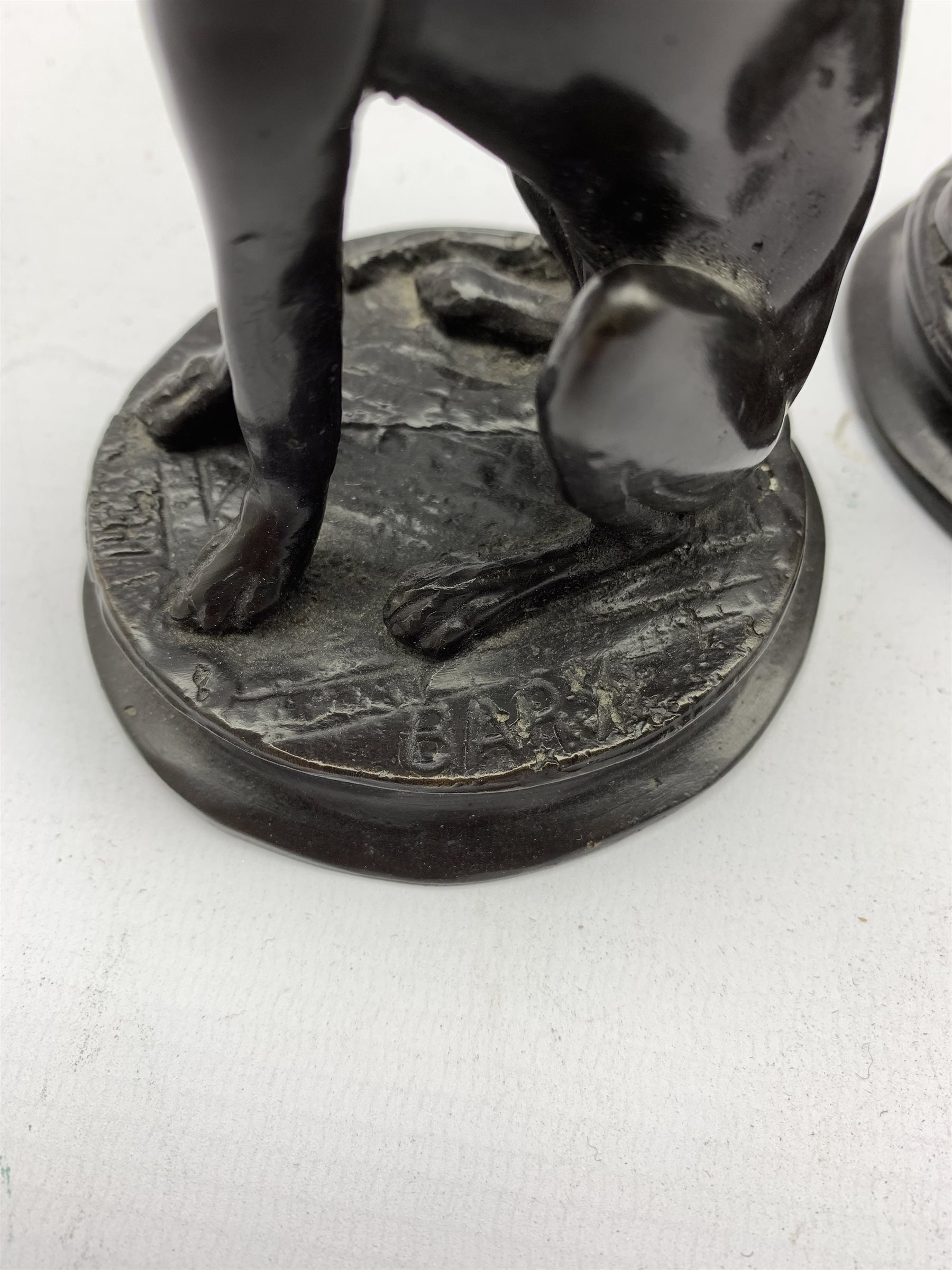 Pair of bronze studies of seated greyhounds after Antoine-Louis Barye on circular bases H17cm - Image 3 of 9