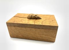 Thompson of Kilburn 'Mouseman' adzed oak rectangular trinket box and cover with carved mouse signatu