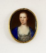 Attrib. Christian Friedrich Zincke (German 1683/4-1767): Lady in a Blue Cloak, enamel portrait minia