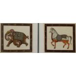 Mughal School (20th century): Horse and Elephant, pair paintings on fabric unsigned 36cm x 39cm (2)