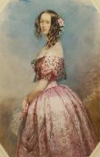 Fran�ois Th�odore Rochard (French 1798-1858): Lady in a Pink Dress Holding a Handkerchief, octagonal