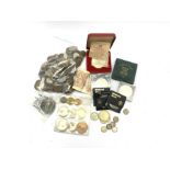 Collection of coins and related items including a sterling silver medallion commemorating 'The Marri