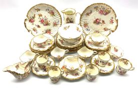 Hammersley 'Dresden Sprays' pattern tea set of moulded shell design comprising seven cups, nine sauc