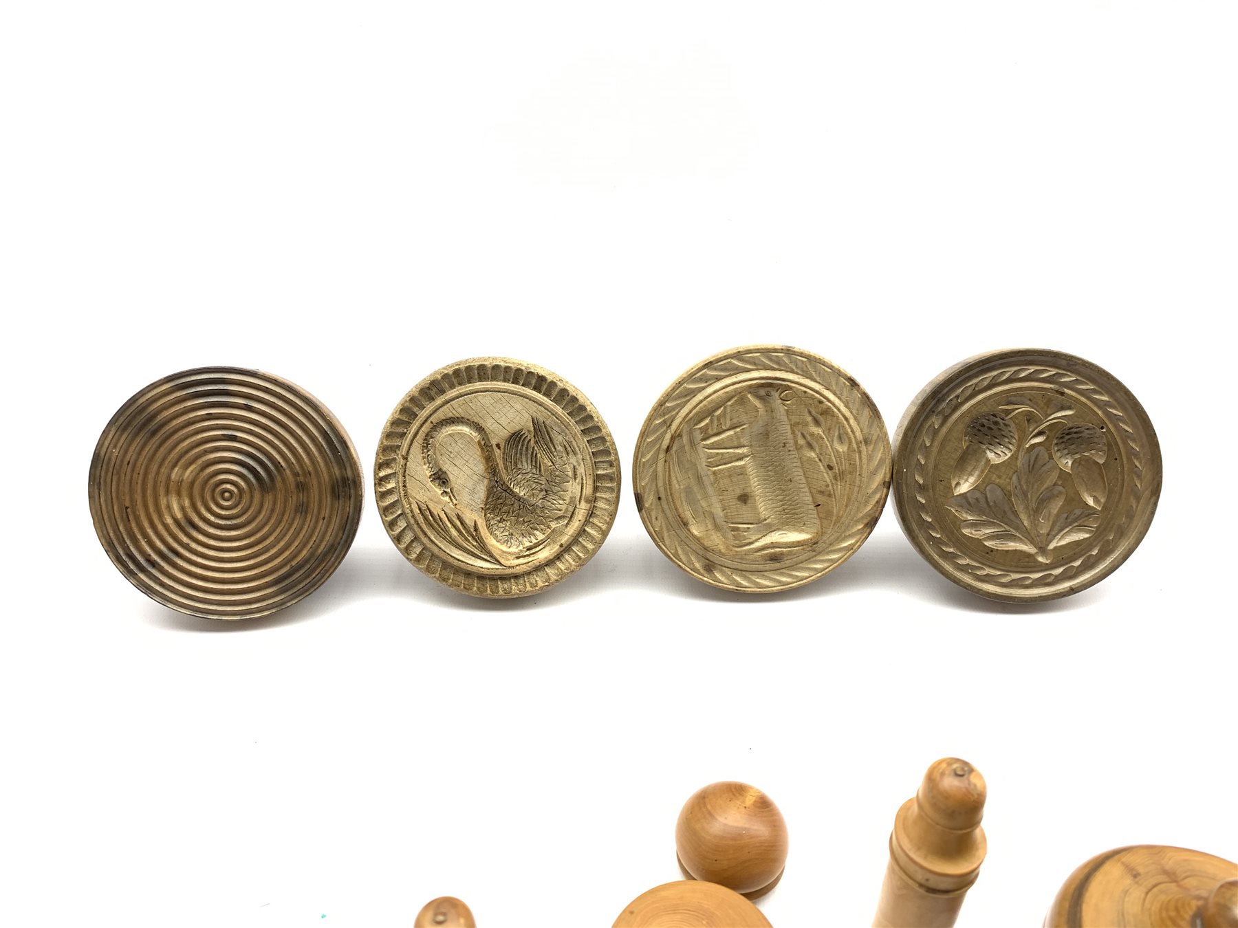 Four various 19th century treen butter stamps - Image 2 of 3