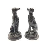 Pair of bronze studies of seated greyhounds after Antoine-Louis Barye on circular bases H17cm