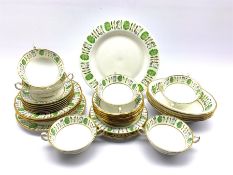 Hammersley 'Green Leaves' pattern dinner service comprising six two handled soup bowls and stands, s