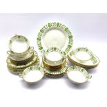 Hammersley 'Green Leaves' pattern dinner service comprising six two handled soup bowls and stands, s