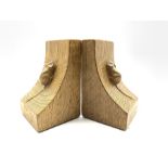 Pair of Thompson of Kilburn 'Mouseman' adzed oak bookends with carved mouse signature to each end H1