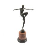 Art Deco design bronze figure of a dancer after J Philipp on cylindrical marble plinth H55cm