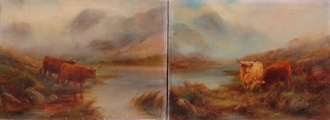 Harry Davis (British 1885-1970): Highland Cattle, pair oils on canvas signed 30cm x 40cm (2) Notes
