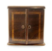 Late Victorian crossbanded rosewood table top cabinet fitted with three small drawers and enclosed