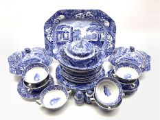 Copeland Spode's Italian pattern blue and white dinner service comprising six dinner plates, six des