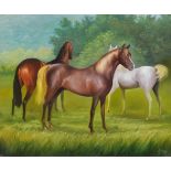 Peter J Bailey (British 1951-): 'Malvern Arabians', oil on canvas signed, titled signed and dated '0