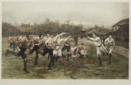 After William Barnes Wollen (British 1856-1936): 'A Rugby Match' - The Battle of the Roses, hand-col