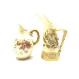 Royal Worcester blush ivory tusk ewer no. 1116 H21cm together with a another Royal Worcester blue iv