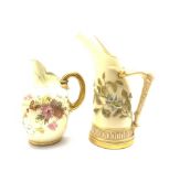 Royal Worcester blush ivory tusk ewer no. 1116 H21cm together with a another Royal Worcester blue iv