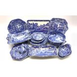 Copeland Spode's Italian pattern blue and white two handled fruit dish, two handled serving bowl on