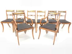 Set eight Regency beech dining chairs