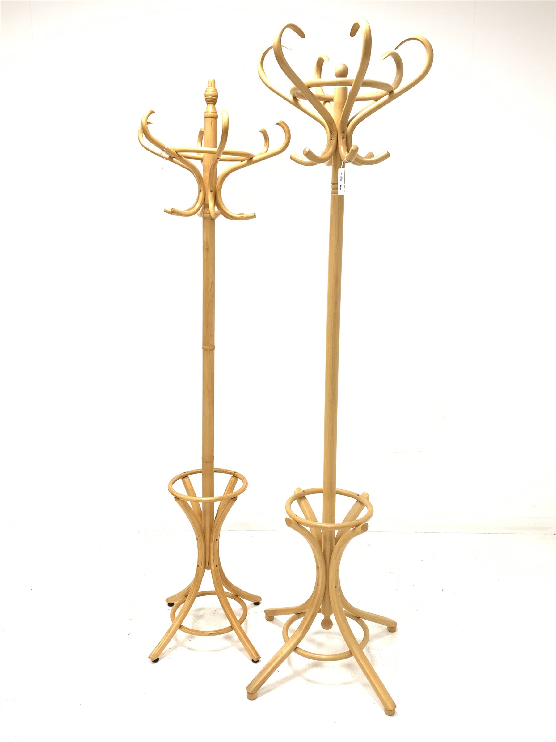 20th century bentwood beech hat and coat stand (H195cm) and another similar