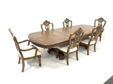 Mid to late 20th century American walnut dining table, the cross banded and quarter sawn veneered to