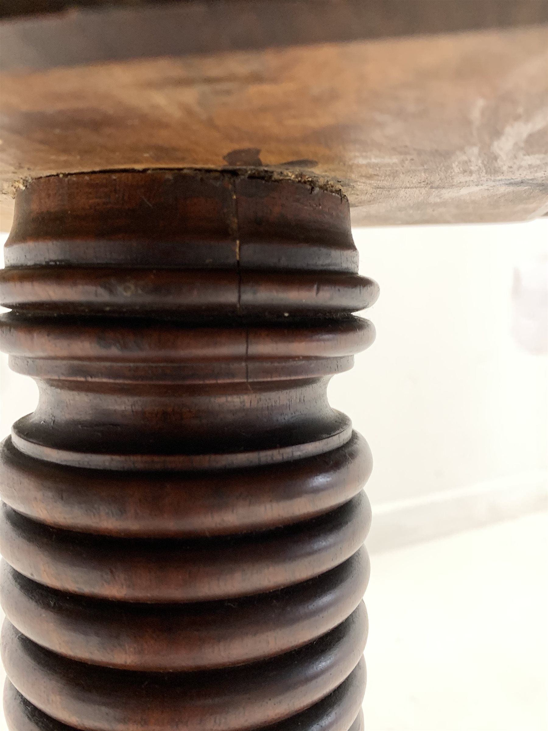 Regency mahogany tripod table, rectangular tilt top with rounded corners, raised on ring turned colu - Image 4 of 5