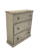 Victorian painted pine chest, fitted with three drawers and cut glass pull handles, skirted base