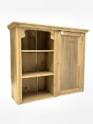 Victorian stripped pine wall cupboard with two open shelves