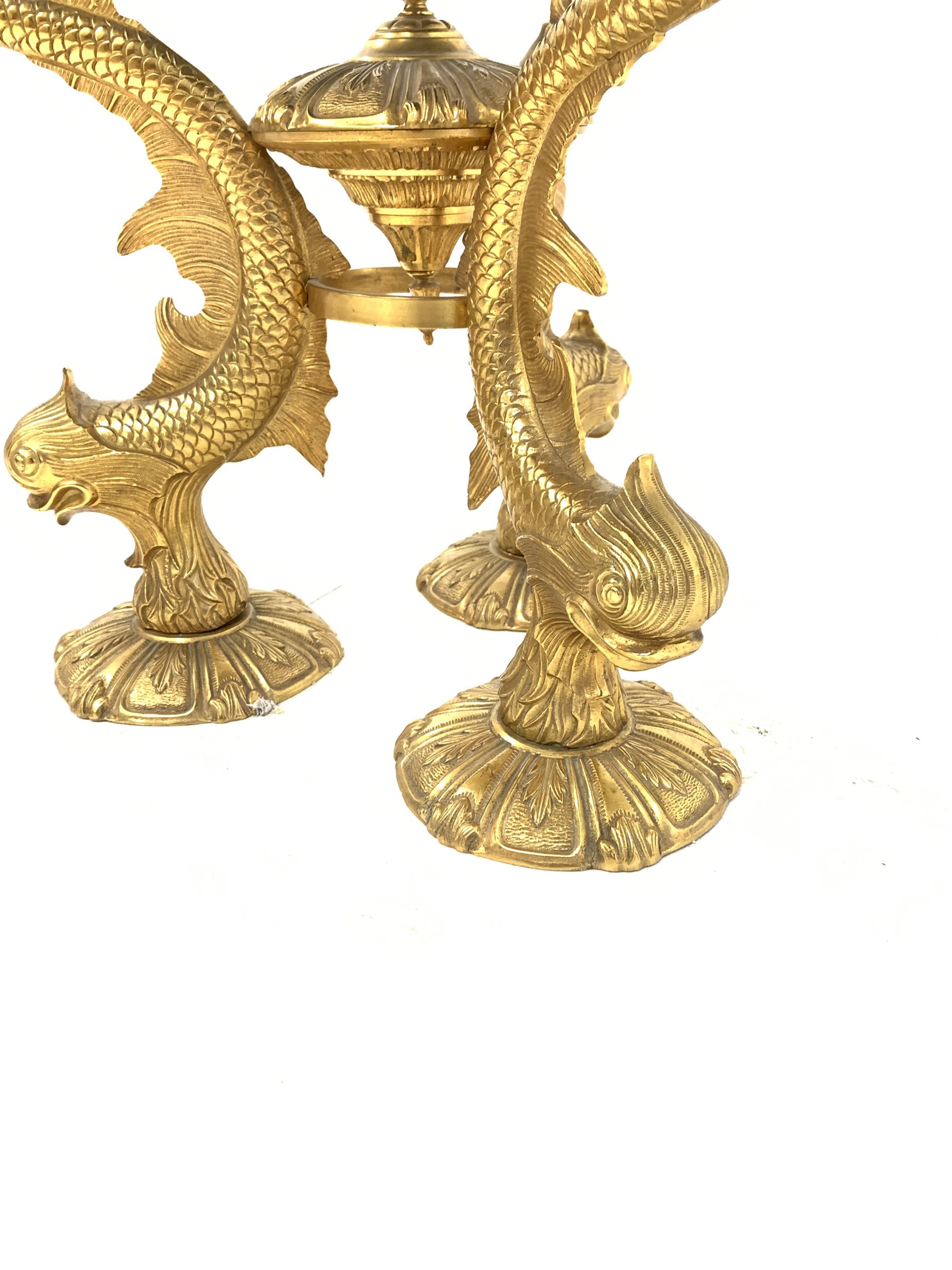 Brass and onyx circular table, cast base in the form of three mythical fish - Image 2 of 3