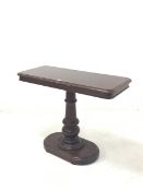 Victorian mahogany console table, rectangular moulded top raised on turned column leading to a platf