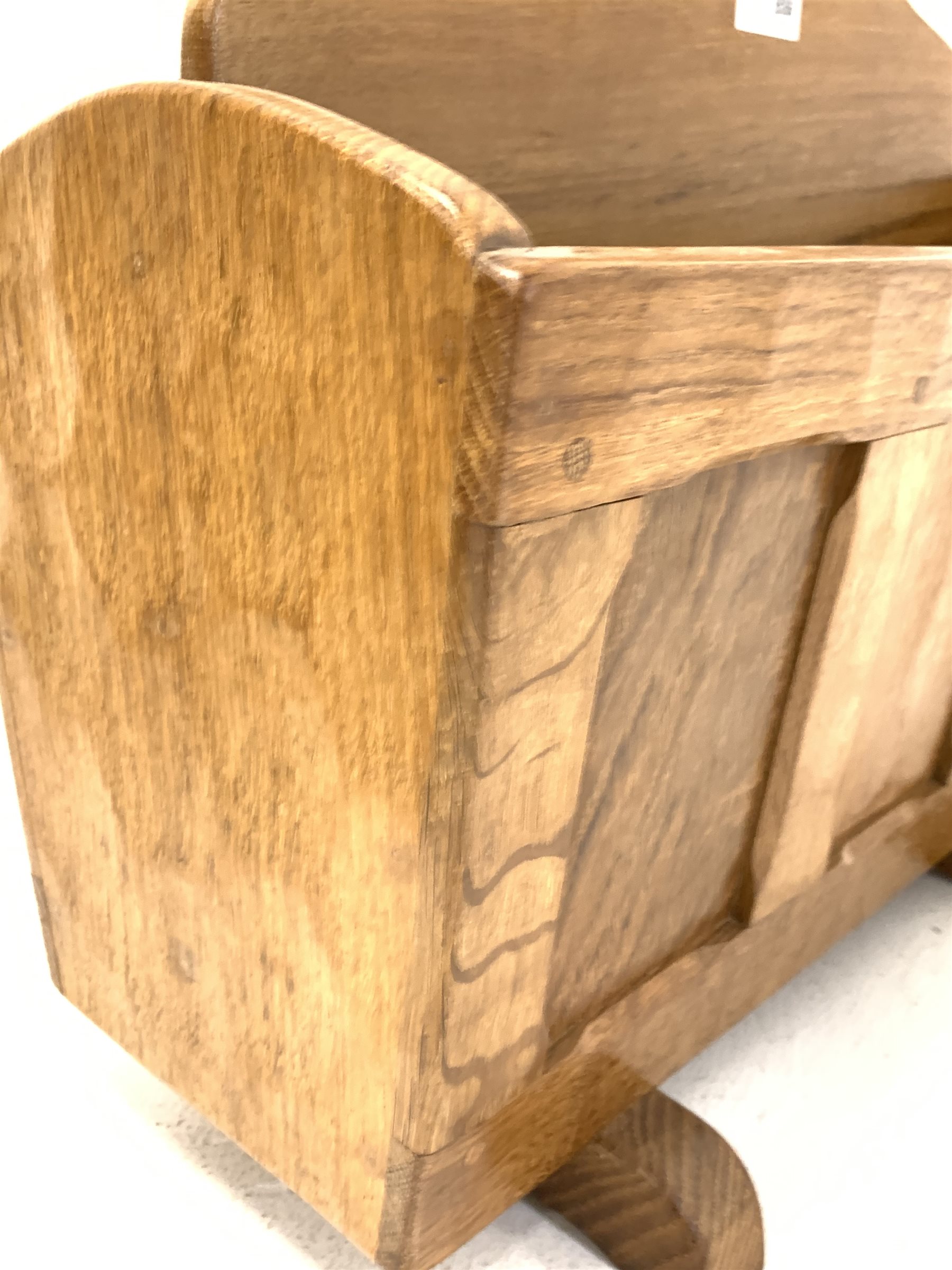 Yorkshire Oak adzed and panelled two division magazine rack by John Hartley of Leeds - Image 3 of 3