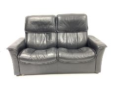 Ekornes Stressless two seat reclining sofa, upholstered in black leather