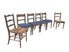 Set four early 19th century mahogany dining chairs, with shaped rails and reeded uprights, drop in u