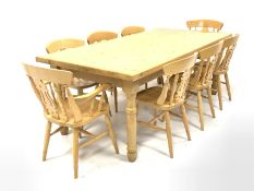 20th century varnished and stained pine farmhouse dining table