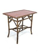 Late Victorian Aesthetic movement tile top bamboo side table, splayed supports united by 'X' stretch