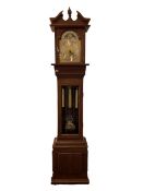 20th century handmade solid mahogany eight day longcase clock, chiming Westminster and Whittington,