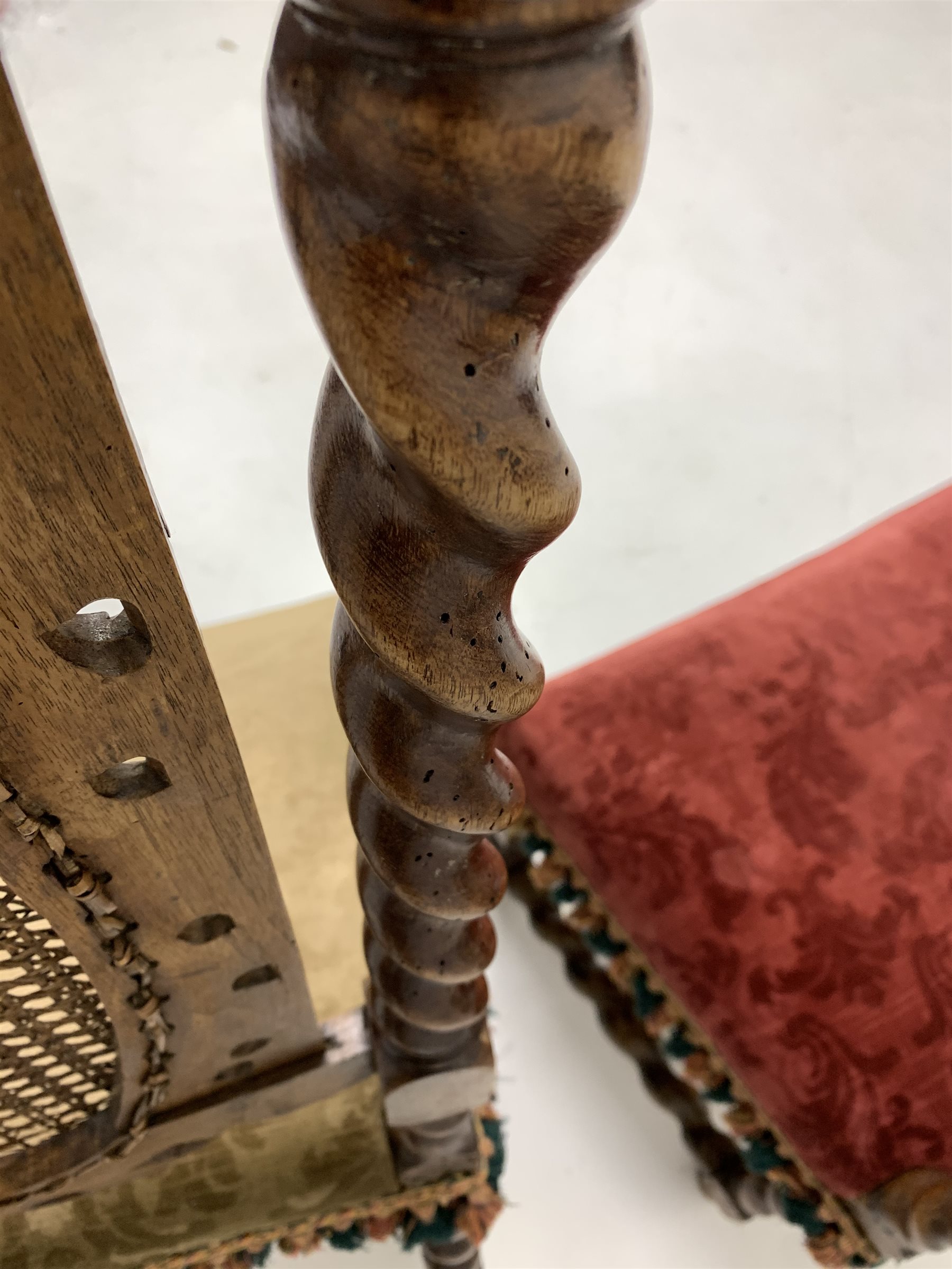 Pair of 19th century Carolean style walnut chairs, spiral turned uprights enclosing oval cane panels - Image 5 of 5