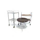 Mid 20th century industrial aluminium and chrome two tier trolley on castors (H92cm) together with a