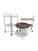 Mid 20th century industrial aluminium and chrome two tier trolley on castors (H92cm) together with a