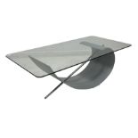 Mid century post modern coffee table, with glass top on steel base