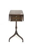 Small George III style mahogany tripod table, the top with inlaid satinwood band and reeded edge wit