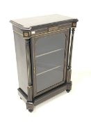 Victorian ebonised pier cabinet, the rectangular top with square lobe protruding front corners, fri