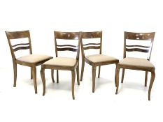 Set four late 19th/early 20th century Swiss burr mulberry and walnut dining chairs, with serpentine