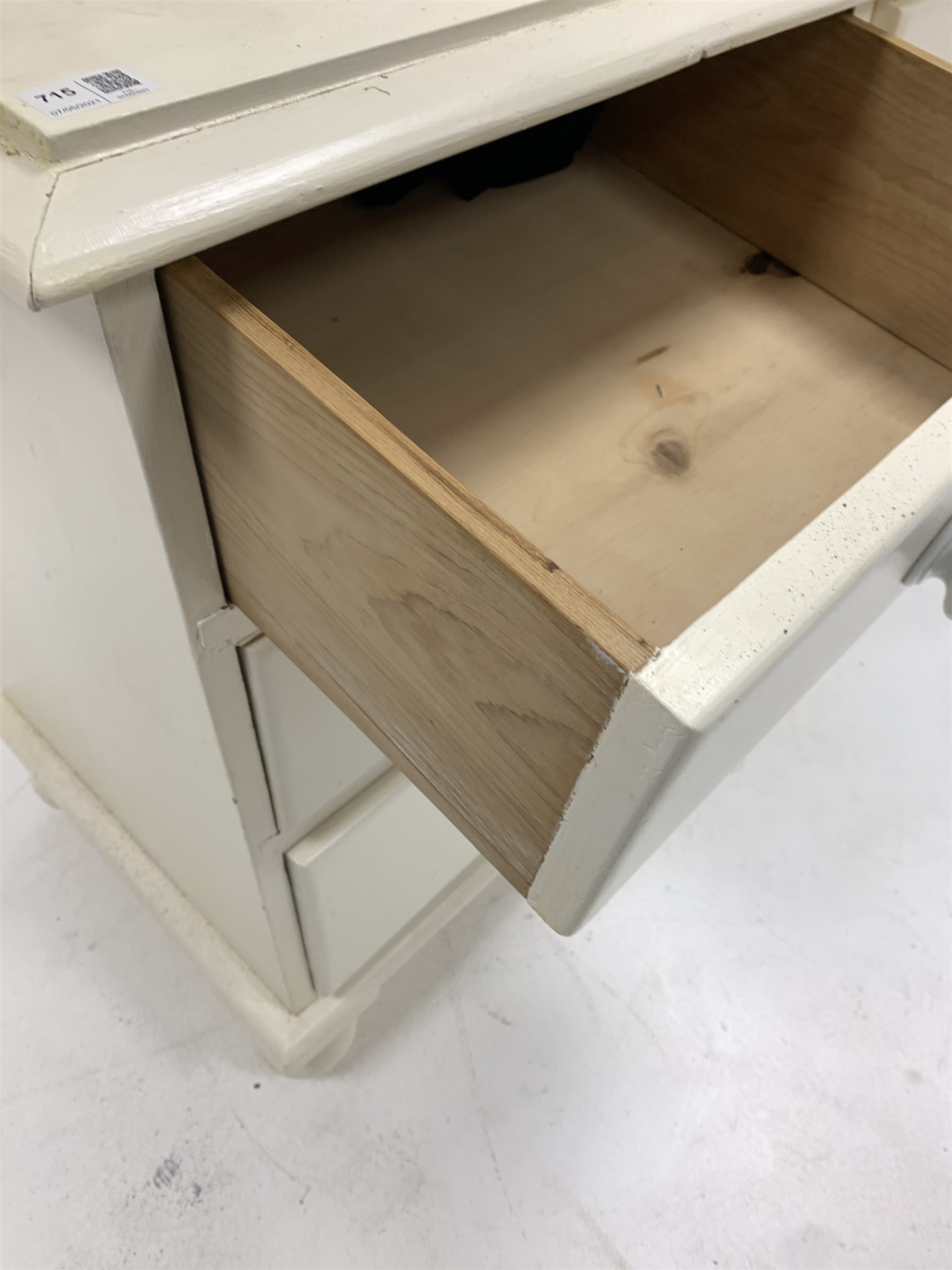 Victorian white painted pine chest fitted with two short and two long graduated drawers, raised on t - Image 3 of 3