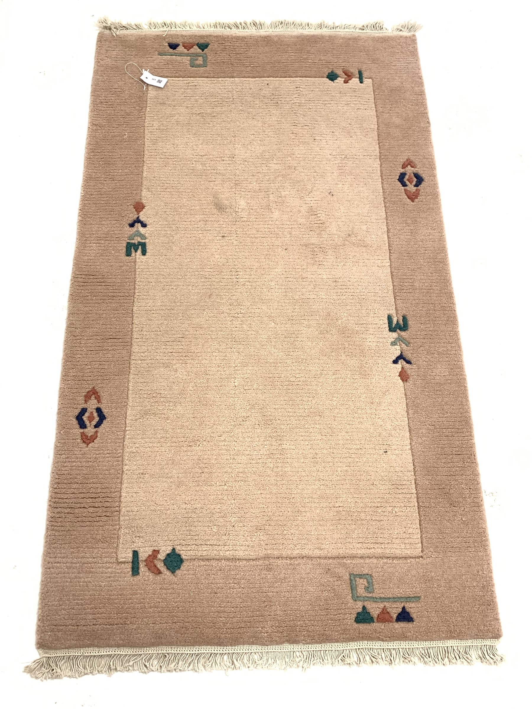 Modern Gabbeh thick pile wool rug, with pale pink field and border