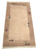 Modern Gabbeh thick pile wool rug, with pale pink field and border