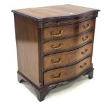 Georgian design mahogany serpentine front chest, cross banded moulded top over brushing slide and fo
