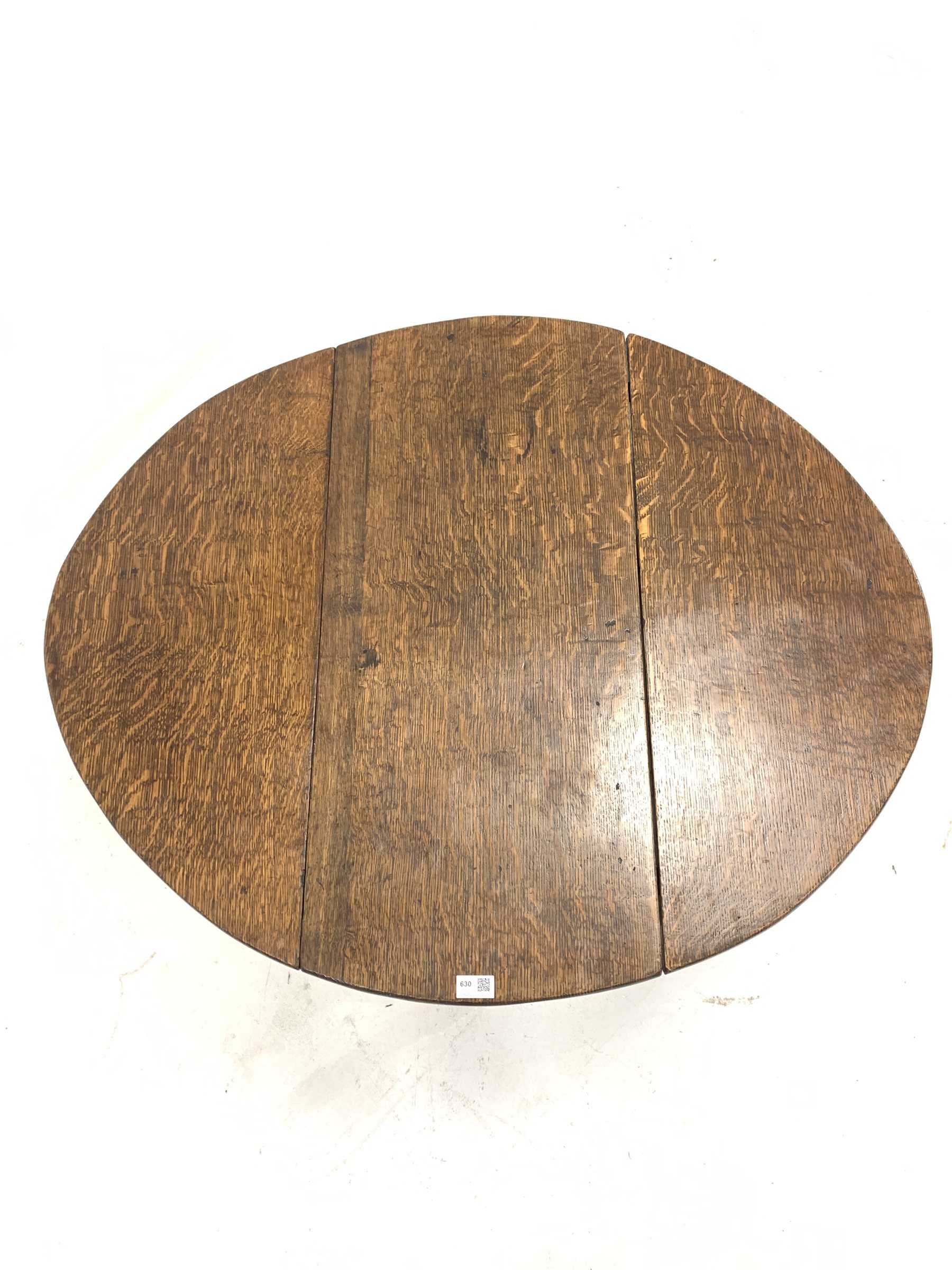 18th century oak gateleg table, the oval top with two drop leaves, over bobbin and block turned supp - Image 3 of 4