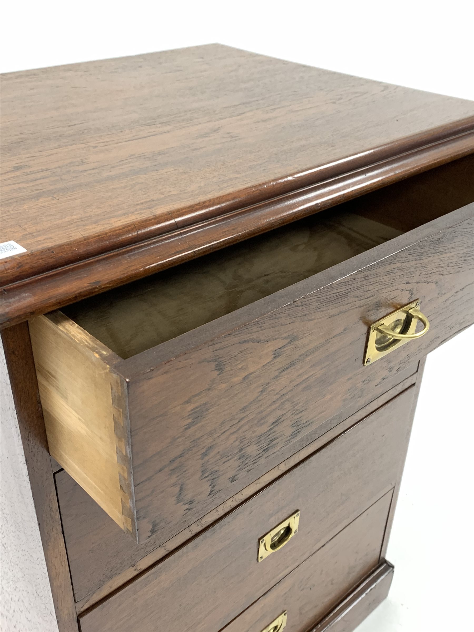 20th century stained oak pedestal chest, fitted with four graduated drawers with recessed brass pull - Image 3 of 5